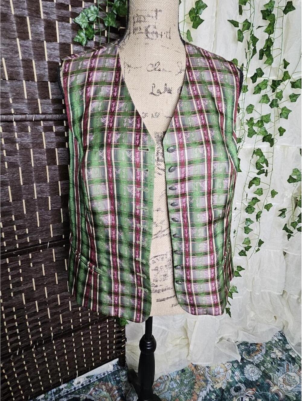 Vintage Austrian Plaid Vest Trachten Salzburg Cottagecore Alpine Hobbit Core
